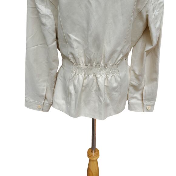 Talbots Linen Blend Beige Cream Off-white Peplum Blazer Jacket Belted Sz 14 - Picture 8 of 9